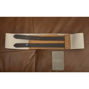 NWT Anthropologie Brass Tan Woven Brown Leather Belt Wide Stretch Medium